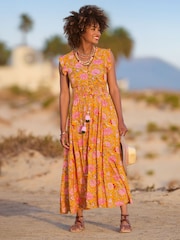 Joe Browns Yellow Petite Button Front Floral Print Tassel Maxi Dress - Image 5 of 7