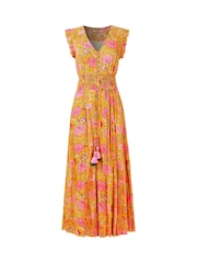 Joe Browns Yellow Petite Button Front Floral Print Tassel Maxi Dress - Image 7 of 7