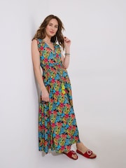Joe Browns Black Petite Tropical Print V-Neck Tassel Sleeveless Maxi Dress - Image 3 of 5