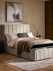 Soft Velvet Pebble Natural Stanton Upholstered Ottoman Storage Bed Frame with Ottoman Bench - Image 2 of 14