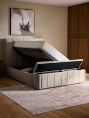 Soft Velvet Pebble Natural Stanton Upholstered Ottoman Storage Bed Frame with Ottoman Bench - Image 3 of 14