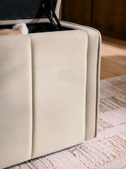 Soft Velvet Pebble Natural Stanton Upholstered Ottoman Storage Bed Frame with Ottoman Bench - Image 5 of 14