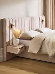 Tweedy Plain Blush Pink Mayfair Upholstered Hotel Bed Frame with Ottoman Storage Bedside Tables and Lights - Image 3 of 7