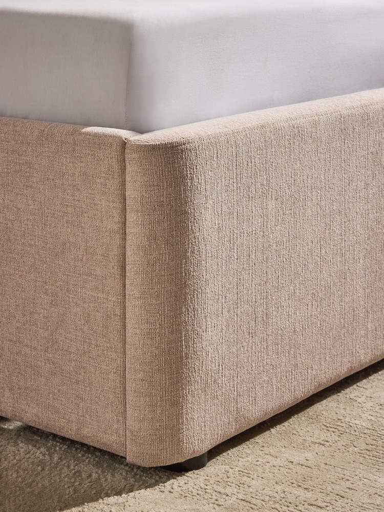 Tweedy Plain Blush Pink Mayfair Upholstered Hotel Bed Frame with Ottoman Storage Bedside Tables and Lights - Image 7 of 7