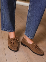 Love & Roses Tan Brown Suede Lace Up Casual Boat Shoes Loafers - Image 2 of 5