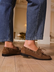 Love & Roses Tan Brown Suede Lace Up Casual Boat Shoes Loafers - Image 4 of 5