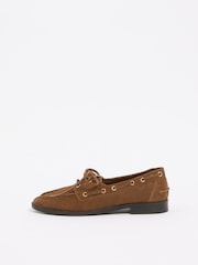 Love & Roses Tan Brown Suede Lace Up Casual Boat Shoes Loafers - Image 5 of 5