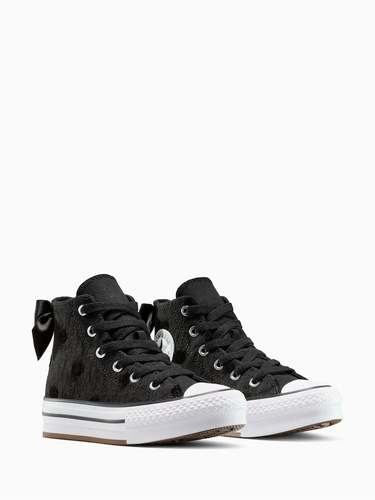 Converse Black Chuck Taylor Kids Lift Bow High Trainers - Image 2 of 7