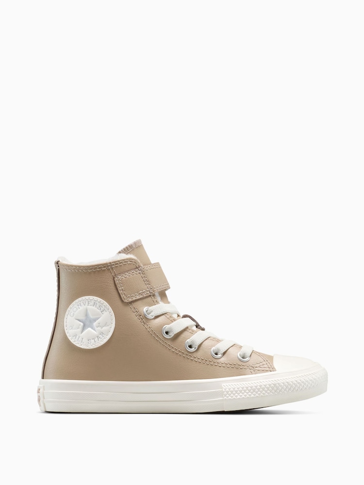 Converse Brown Chuck Taylor Kids Leather Fleece Lining High Trainers - Image 1 of 8 Converse Brown Chuck Taylor Kids Leather Fleece Lining High Trainers - Image 1 of 8