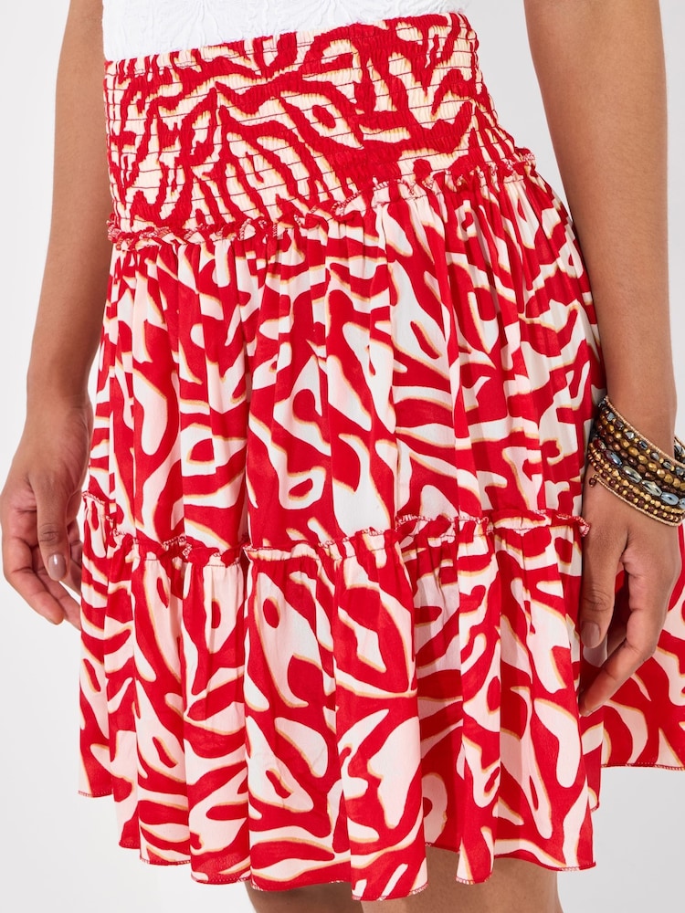 Joe Browns Red Bold Abstract Animal Print Tiered Mini Skirt - Image 2 of 8