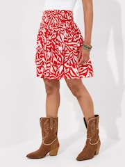 Joe Browns Red Bold Abstract Animal Print Tiered Mini Skirt - Image 3 of 8