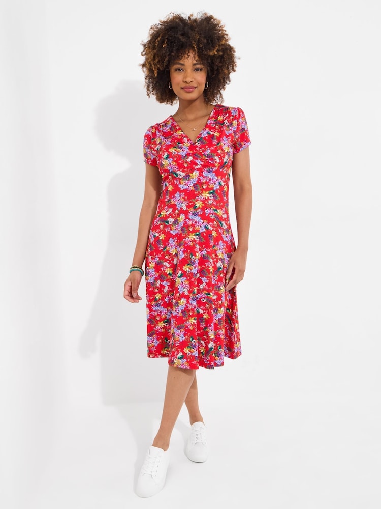 Joe Browns Red Vintage Floral Print Jersey Dress - Image 1 of 5
