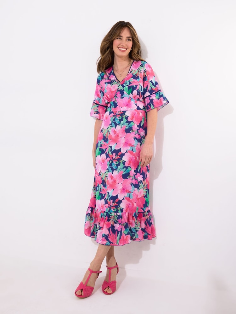 Joe Browns Blue Wide Sleeve Floral Printed Dress - Image 1 of 5