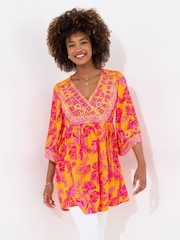 Joe Browns Orange Embroidered Neckline Vibrant Print Tunic - Image 2 of 7