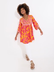 Joe Browns Orange Embroidered Neckline Vibrant Print Tunic - Image 6 of 7