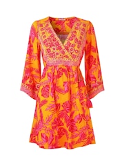 Joe Browns Orange Embroidered Neckline Vibrant Print Tunic - Image 7 of 7