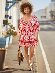Joe Browns Red Batwing Sleeve Wrap Front Tunic - Image 1 of 8