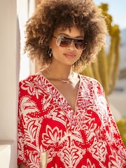 Joe Browns Red Batwing Sleeve Wrap Front Tunic - Image 2 of 8