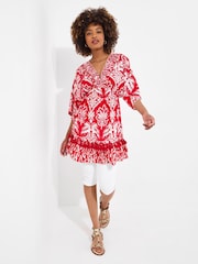 Joe Browns Red Batwing Sleeve Wrap Front Tunic - Image 3 of 8
