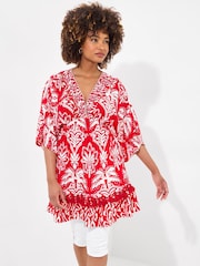 Joe Browns Red Batwing Sleeve Wrap Front Tunic - Image 7 of 8