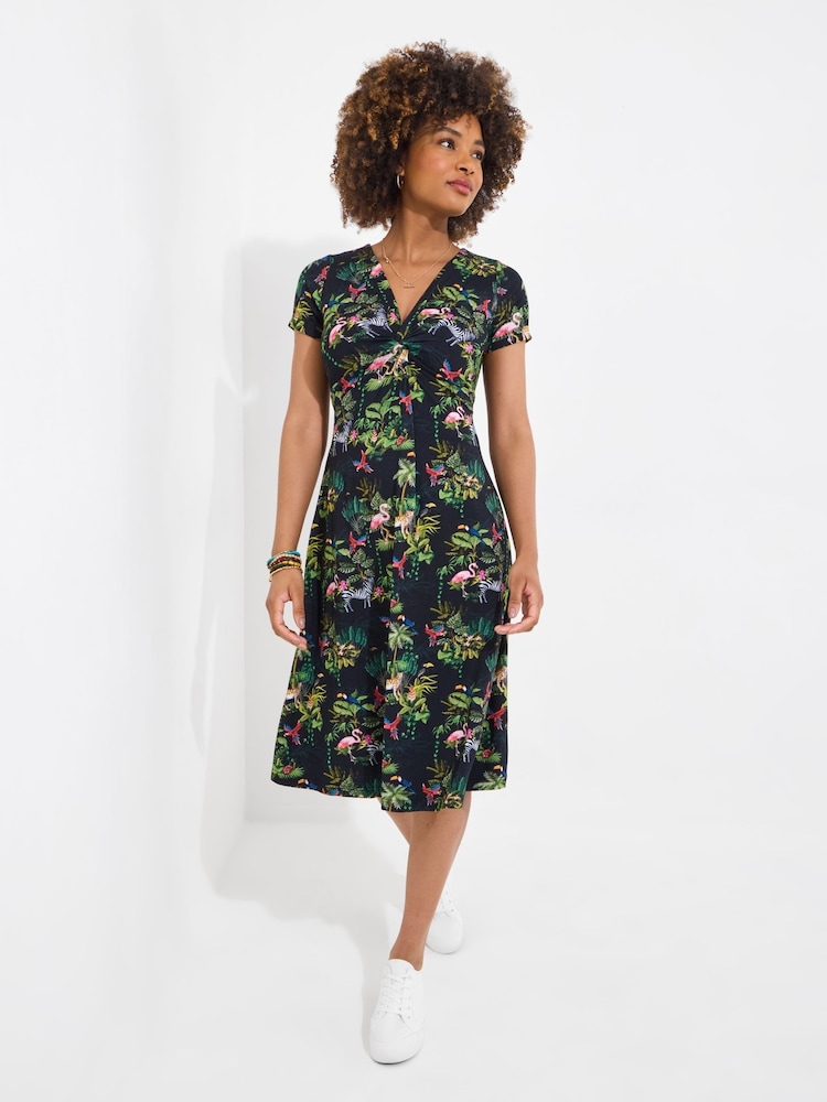 Joe Browns Black Animal Print Short Sleeve Jersey Dress - Image 2 of 7