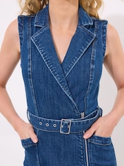 Joe Browns Blue Asymmetric Zip Belted Sleeveless Denim Dress - Image 2 of 5