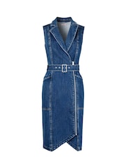 Joe Browns Blue Asymmetric Zip Belted Sleeveless Denim Dress - Image 5 of 5