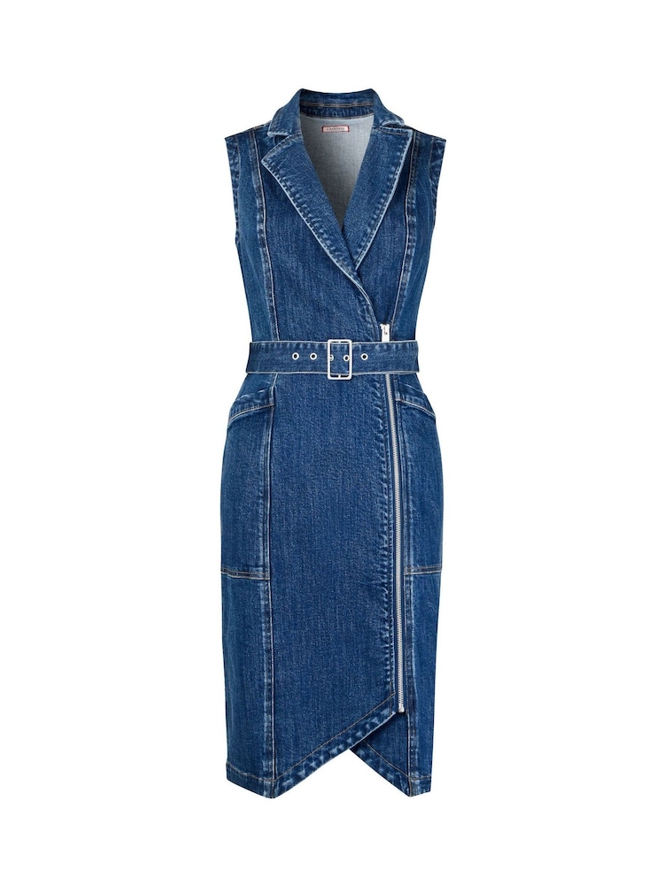 Joe Browns Blue Asymmetric Zip Belted Sleeveless Denim Dress - Image 5 of 5