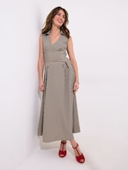 Joe Browns Black Striped Sleeveless Collared Midi Dress - Image 3 of 7