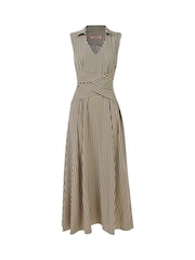 Joe Browns Black Striped Sleeveless Collared Midi Dress - Image 7 of 7
