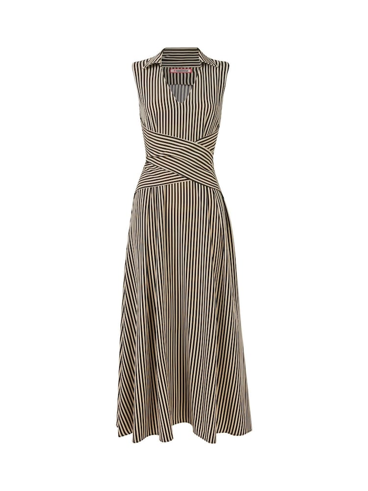 Joe Browns Black Striped Sleeveless Collared Midi Dress - Image 7 of 7