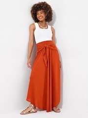 Joe Browns Orange Tie Front Crinkle Maxi Skirt - Image 2 of 5