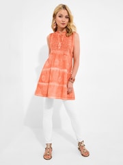 Joe Browns Orange Collared Button Front Tiered 100% Cotton Tunic - Image 4 of 6