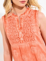Joe Browns Orange Collared Button Front Tiered 100% Cotton Tunic - Image 5 of 6