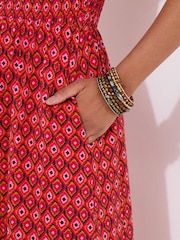 Joe Browns Red Geo Print Shirred Waist Cap Sleeve Jersey Dress - Image 2 of 5