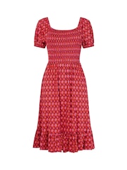 Joe Browns Red Geo Print Shirred Waist Cap Sleeve Jersey Dress - Image 5 of 5