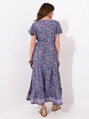 Joe Browns Blue Boho Paisley Printed Frilly Sleeve Tiered Maxi Dress - Image 4 of 5
