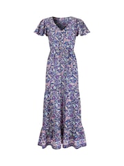 Joe Browns Blue Boho Paisley Printed Frilly Sleeve Tiered Maxi Dress - Image 5 of 5