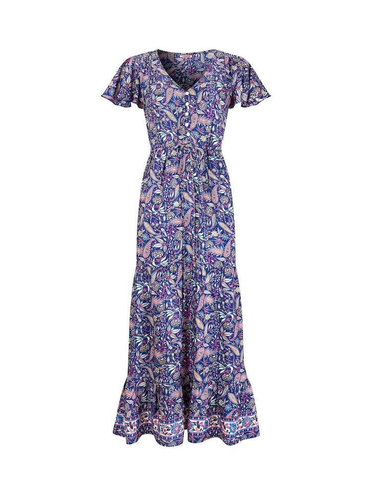 Joe Browns Blue Boho Paisley Printed Frilly Sleeve Tiered Maxi Dress - Image 5 of 5