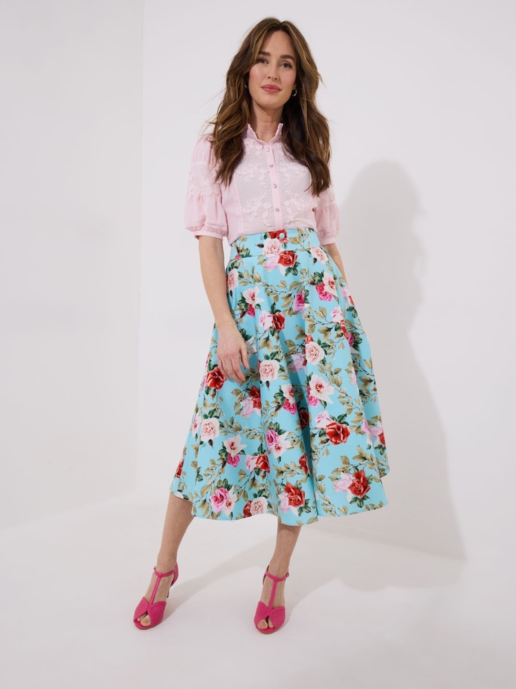 Joe Browns Blue Flattering Vintage Rose Print Full Skirt - Image 1 of 5