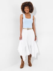 Joe Browns White Boho Handkerchief Hem 100% Cotton Maxi Skirt - Image 7 of 8