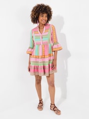 Joe Browns Pink Boho Jacquard Flared Sleeve Tunic Mini Dress - Image 3 of 5
