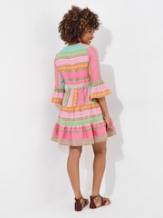 Joe Browns Pink Boho Jacquard Flared Sleeve Tunic Mini Dress - Image 4 of 5