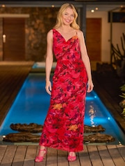 Joe Browns Red Bold Statement Floral Asymmetric Bodycon Maxi Dress - Image 1 of 7