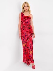 Joe Browns Red Bold Statement Floral Asymmetric Bodycon Maxi Dress - Image 5 of 7