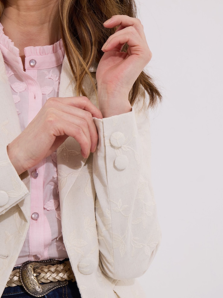 Joe Browns Cream Floral Embroidered Linen Mix Jacket - Image 3 of 5