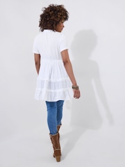 Joe Browns White Longline Embroidered Bib Broderie Hem Tunic - Image 5 of 7