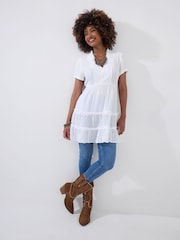 Joe Browns White Longline Embroidered Bib Broderie Hem Tunic - Image 6 of 7