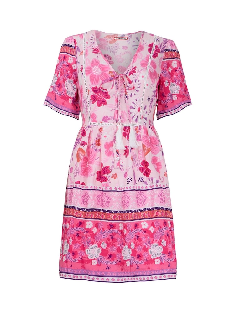 Joe Browns Pink Floral Contrast Border Print Short Sleeve Relaxed Tunic - Image 5 of 5