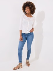 Joe Browns Cream Lace Panel Button Down Jersey Top - Image 2 of 5